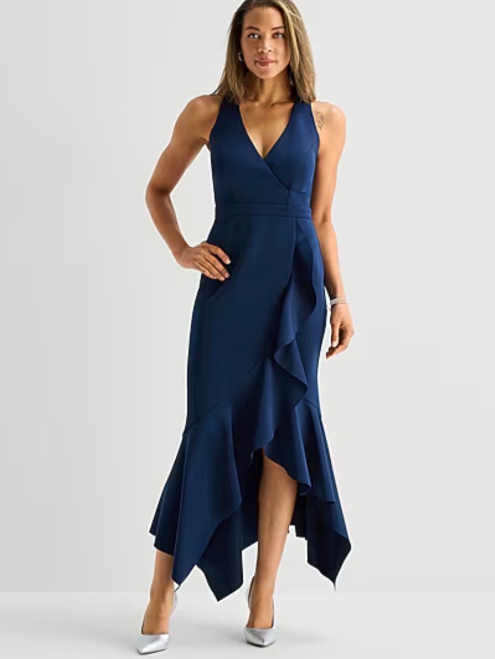 DJ Jaz Womens High-Low V Neck Sleeveless Evening Gown